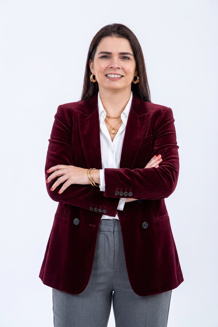 Nela Barrantes con blazer vino